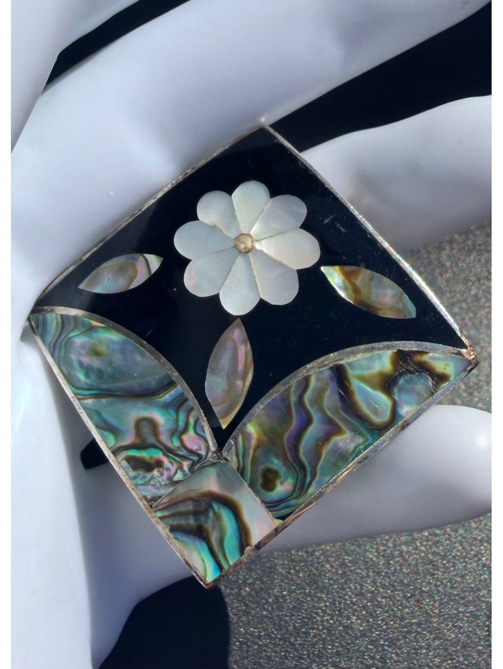 Vintage Alpaca Mexico Abalone Flower Brooch Pin - Picture 3 of 6